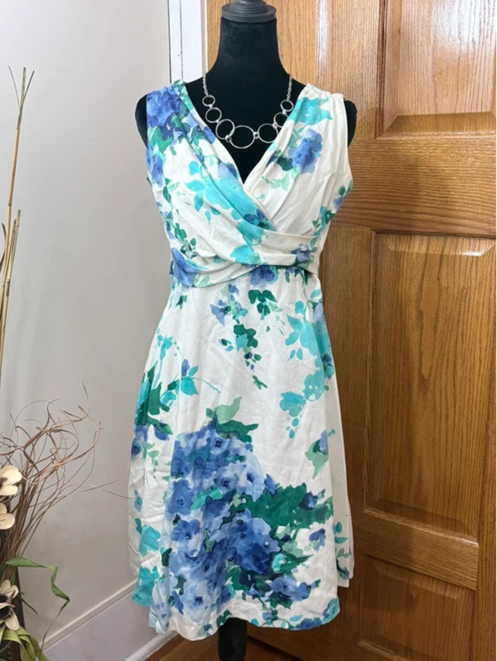 Liz Claiborne 6 Floral Cotton Wrap Fit Flare Dress